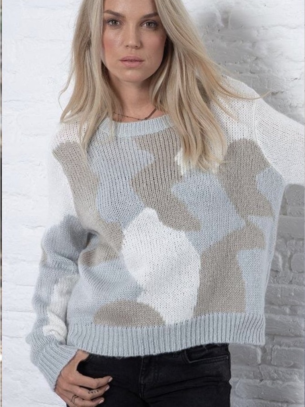 Wooden Ships Camouflage Neutral Cropped Mohair Wool Blend Sweater S/M